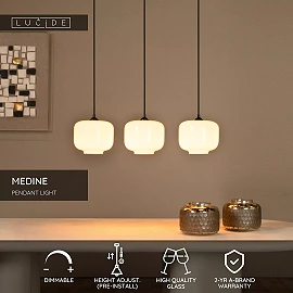 MEDINE pendant light 3 x E27 opal glass (Lucide)