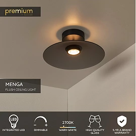 MENGA flush ceiling light Ø40 cm LED 11W 2700K smoke grey (Lucide)