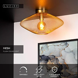 MESH Flush ceiling light Ø45 cm E27 matt gold / brass (Lucide)