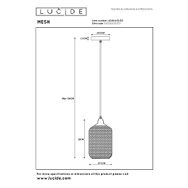 MESH pendant light Ø15 cm 1xE27 60 W black (Lucide)
