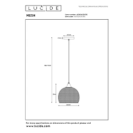 MESH pendant light Ø 22 cm 1xE27 black (Lucide)