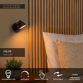 MILNE wall light LED 1x8 W 2700 K black (Lucide)