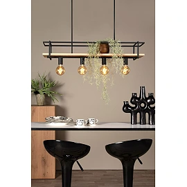 MILONGA piekaramā lampa 100 cm 4 x E27 melna/koka (Lucide)