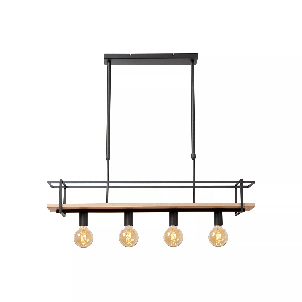 MILONGA piekaramā lampa 100 cm 4 x E27 melna/koka (Lucide)