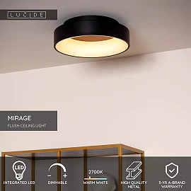 MIRAGE LED griestu gaismeklis 22 W 2700 K melna (Lucide)