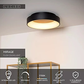 MIRAGE LED flush ceiling light Ø45 cm 33W 2700K black (Lucide)