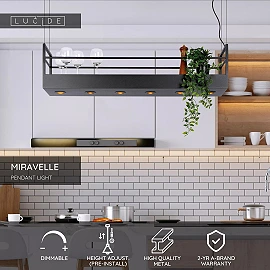 MIRAVELLE piekaramā lampa ar plauktu 110 cm 6 x GU10 melna (Lucide)