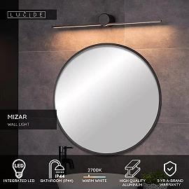 MIZAR Bathroom wall/mirror light 1x6W Integrated LED IP44 Black (Lucide)