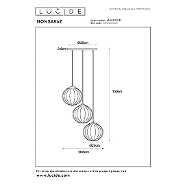 MONSARAZ piekaramā lampa 3x40 W E27 Ø35 cm zaļa (Lucide)