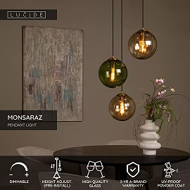 MONSARAZ piekaramā lampa 3x40 W E27 Ø35 cm zaļa (Lucide)