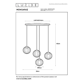 MONSARAZ piekaramā lampa 4x40 W E27 95×50 cm zaļa (Lucide)