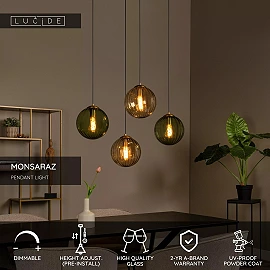MONSARAZ piekaramā lampa 4x40 W E27 95×50 cm zaļa (Lucide)