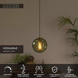 MONSARAZ piekaramā lampa 1x40 W E27 Ø25 cm zaļa (Lucide)