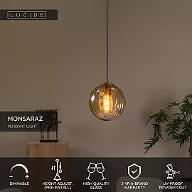 MONSARAZ piekaramā lampa 1x40 W E27 Ø25 cm dzintara (Lucide)