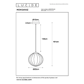 MONSARAZ piekaramā lampa 1x40 W E27 Ø25 cm dzintara (Lucide)