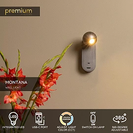MONTANA wall light with USB-C LED Dim CCT 1x6.3W Grey iron (Lucide)