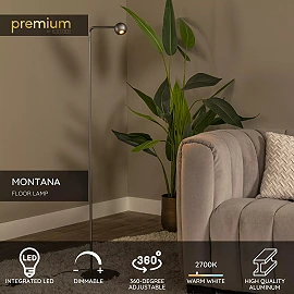 MONTANA floor lamp LED Dim 1x6.3W 2700K Grey iron (Lucide)