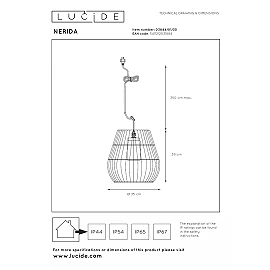 NERIDA outdoor pendant light Ø35 cm 1xE27 40 W black (Lucide)
