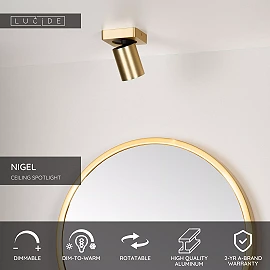 NIGEL ceiling spotlight 1x5w Matt Gold / Brass (Lucide)