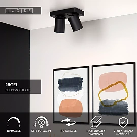 NIGEL ceiling spotlight 2x5w Black (Lucide)