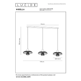 NIGELLA linear pendant light 135 cm 3xGU10 coffee/black (Lucide)