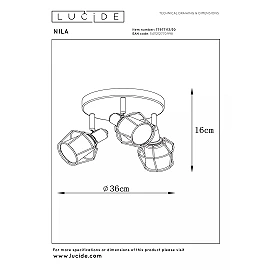 NILA griestu prožektors Ø36 cm 3xE14 melna (Lucide)