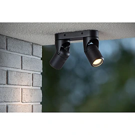 NIORT outdoor ceiling spotlight 2xGU10 IP44 black (Lucide)