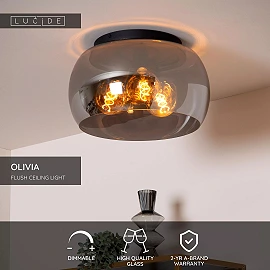 OLIVIA ceiling light Ø40 cm 3xE27 40 W smoked grey (Lucide)