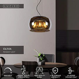 OLIVIA pendant light Ø40 cm 3xE27 40 W smoked grey (Lucide)