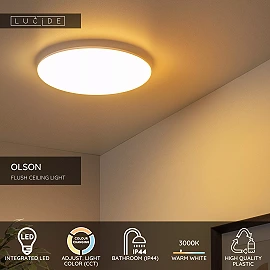 OLSON bathroom flush ceiling light Ø35 cm LED CCT 36W opal (Lucide)