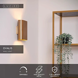 OVALIS sienas lampa 16x8x20 cm E14 2x9W matēta zelta/misiņa (Lucide)