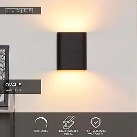 OVALIS sienas lampa 16x8x20 cm E14 2x9W melna (Lucide)