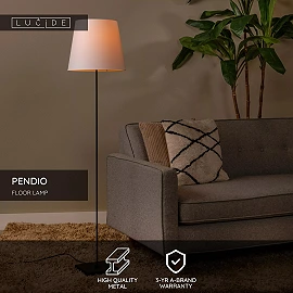 PENDIO stāvlampa E27 melna ar baltu abažūru (Lucide)