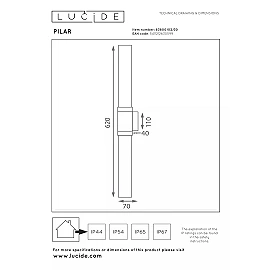 PILAR Wall light Indoor/Outdoor 2x6W E27 IP54 Black (Lucide)