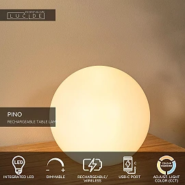 PINO rechargeable outdoor table lamp LED 1x1.5W white (Lucide)