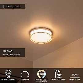 PLANO bathroom flush ceiling light Ø23 cm LED dimmable 11W opal (Lucide)