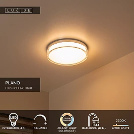 PLANO bathroom flush ceiling light Ø28 cm LED dimmable 16W opal (Lucide)