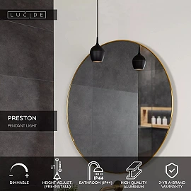 PRESTON bathroom pendant light Ø10 1 x 50 W GU10 IP44 black (Lucide)