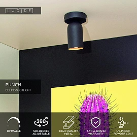 PUNCH Ceiling spotlight 10,5 cm × 10,5 cm × 15 cm 1x35W Black (Lucide)