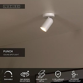 PUNCH Ceiling spotlight 10,5 cm × 10,5 cm × 15 cm 1x35W White (Lucide)