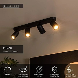 PUNCH Ceiling spotlight 70 cm × 11 cm × 11 cm 4x35W Black (Lucide)