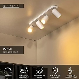PUNCH Ceiling spotlight 70 cm × 11 cm × 11 cm 4x35W White (Lucide)