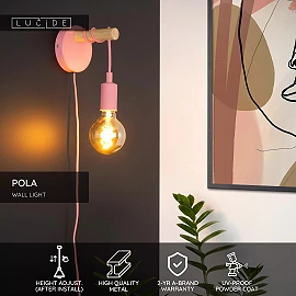POLA Children wall light Ø12 1xE27 60W Pink (Lucide)