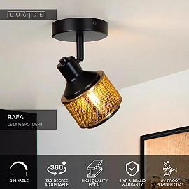 Griestu prožektors RAFA 1xE14 40W melna (Lucide)