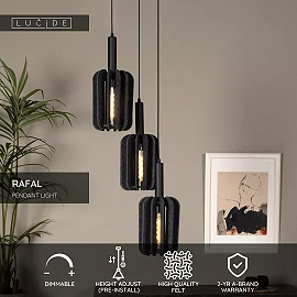 RAFAL Pendant light Ø50 cm 3xE27 grey (Lucide)