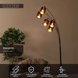 RANKOS stāvlampa 36x15 cm 5xE14 melna (Lucide)