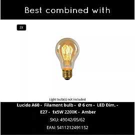 RENATE griestu lampa 32 cm 2 x E27 misiņa/melna (Lucide)
