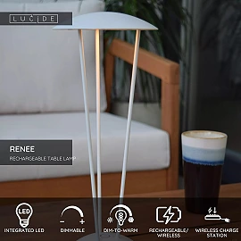 RENEE rechargeable outdoor table lamp Ø12.3 cm LED 2.2W Dim-to-warm IP54 white (Lucide)