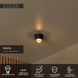 RIGON griestu lampa LED 6W 3000K melna (Lucide)