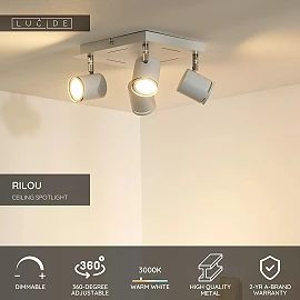 RILOU ceiling spotlight GU10 LED 4x5W 3000K white (Lucide)